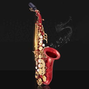 Helt ny Red BB Professional Curved Soprano Saxophone Gold Plated Surface Fade inte Professional Grade Tone Saxo Soprano