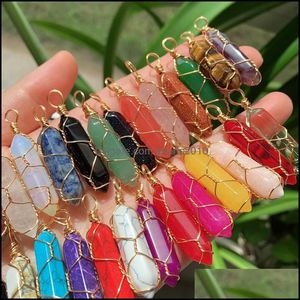 Konst och hantverk Arts Gifts Home Garden Natural Stone Crystal Charms Wire Wrap Mticolor Rose Quartz Amethyst Point Dhzjn