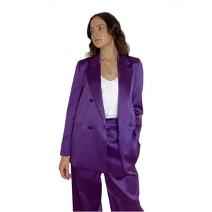 Women's Two Piece Pants Women Suits 2 Fashion With Blazer Pant Plus Size/Purple Satin Loose Wide Leg Pants/Ladies Suit For Work Professional