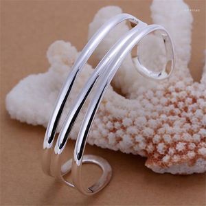 Bangle Classic B046 Lucky Silver Plated Bracelets For Women Рождественский подарок Lady Fashion Jewelry Triple Line Banglebangle LARS22