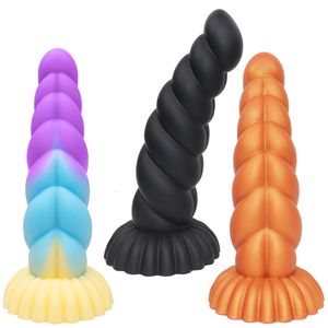 Wholesale dildo sm for sale - Group buy Sex toy massager Multicolor Braiding Shape Anal Plug Liquid Silicone Sucker Dildo Butt Prostate Massage G spot Orgasm Sm Gay Products
