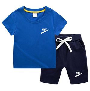 100% bomullsbarn Kort ￤rm Set Suit Summer Toddler T-shirt Shorts 2st/Set Boys and Girls Leisure Wear Outfits Trendy New