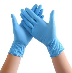 США стоковые голубые нитриловые одноразовые перчатки без порошок (не латекс) - пакет из 100 шт. Перчатки против забитых против кислотных перчаток FY9518FJ25