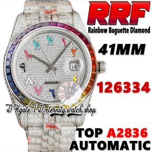 RFF Últimos produtos qz126334 A2836 Relógio Automático para Homens yu228396 jh126333 Arco-íris Diamantes Moldura Árabe Dial Aço 904L Iced Out Diamond Bracelet Relógios Eternidade