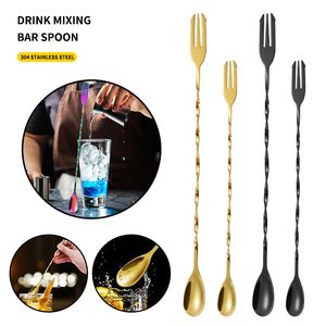 Kraflo factory price bar tool Long handle Swizzle Stick Cocktail Fork mixing spoon stainless steel bar- spoon