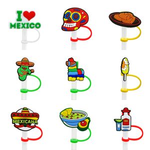 Custom straw toppers mexican accessories cover charms Reusable Splash Proof drinking dust plug decorative 8mm straw party supplies