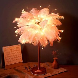 Night Lights USB Fairy Feather Table Lamp Desk Decoration Small Light Living Room Party Christmas Wedding Girl Bedroom