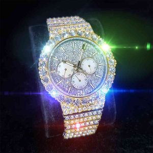 Missfox Luxury Diamond Man Watch Hiphop Gold and Sier Starels Steel Na ręce na rękę