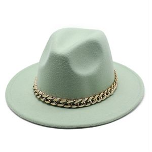 Fedora Hats for Women Men szeroko grube Złoty Łańcuch Zespół Feled Hat Jazz Cap Winter Autumn Panama Luxury Hat HCS120