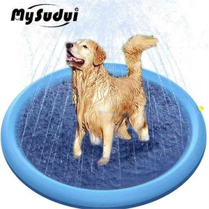 Mysudui Pet Sprinkler Play Play Cooling Mat Swimming Pool utomhus Uppblåsbar vattenspray Pad Mat Tub för Dog Summer Cool 210401