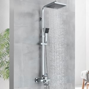 Sistema de torneira de chuveiro cromado conjunto de banheiro montado no banheiro Mixer misturador de toalhas de toalhas de toalhas de bico chuveiro de banheira Hot Cold Mixer Tap Tap