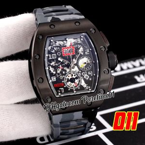 2022 A21j Automatic Mens Watch PVD Steel Big Date Skeleton Dial Black Blue Camouflage Rubber Strap Super Edition 5 Styles Puretime01 E139-011B2