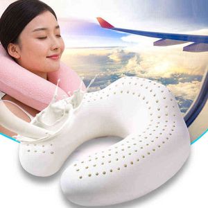 Natural Latex U Shape Neck Pillow Orthopedic Cushion Massage Cervical Airplane Car Neck Cushion Relief Pain Plane Travel Pillow 220507