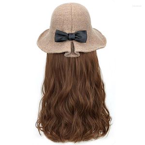 Synthetische pruiken Aosiwig Long Black Brown Wavy Cloche Hat Wig Hair Natuurlijk verbinden verstelbaar voor vrouwelijke feest Tobi22