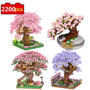 Pot Bitkiler Tuğlalar Bloklar Şehir Mini Sakura Succulents Charry Blossom Ev Ağacı Model Binası Çocuklar İçin Oyuncaklar Hediyeler 220715