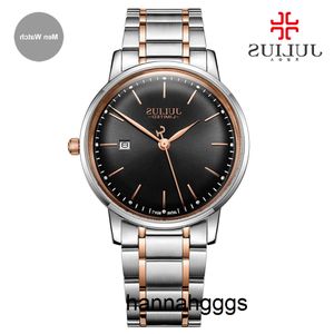 Julius Brand Aço inoxidável Relógio Ultra Thin 8mm Men 30m Impermenda a água Auto Data Limited Edition Whatch Montre Jal-040 R71p