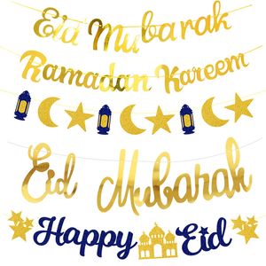 EID Mubarak Banner Glitter Star Moon Letter Paper Bunting Garland Islamic Muslim Party Ramadan Kareem Decorations for Home 2022 on Sale