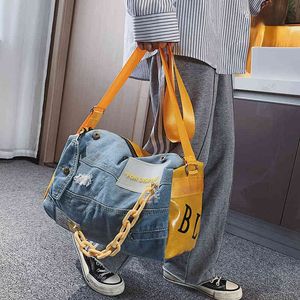 Denim Duffel de grande capacidade Viagens Bolsa de designer Mulheres e homens Jeans Bolsa de ginástica Bolsas de ioga