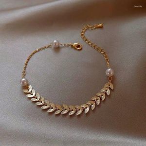 Link Chain Korean Design Fashion Jewelry Personality Simple Metal Wheat Ear Bracelet Elegant Pearl Female BraceletLink Fawn22