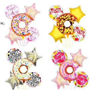 Party Decoration Donut Fold Ballong 5st / Set Grattis på födelsedagen Bröllop Xmas Baby Shower Aluminium Uppblåsbara Ballonger Event Tillbehör GCB15197