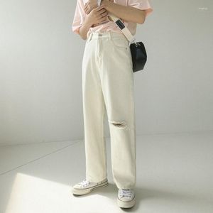 Мужская джинсовая дыра мода рваная белые мужские свободные джинсовые брюки хип -хоп брюки с высокой талией уличная одежда повседневная чернокожие джинсы