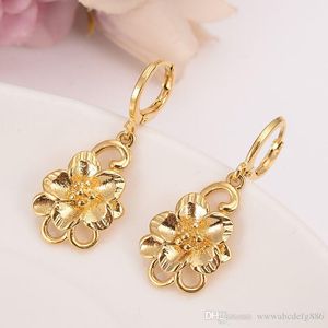 24 k Fine Gold Earrings Filled big Flower set Jewelry Pendant Chain African Bride Wedding Flower Bijoux Ethiopian