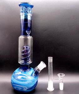 Blue 10.5 inch Glass Water Bong Hookahs with Colored Painting Unique Design Spring Perc Male 18mm Smoking Accessories