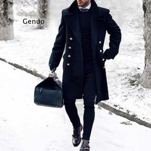 Wholesale Men's Trench Coats England Style Winter Men Casual Slim Double Breasted Warm Mens Jacket Long Sleeve Oversized Male OvercoatMen's