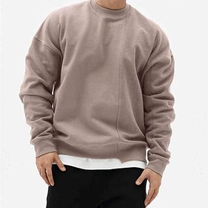 2022 Spring and Autumn Men's Sweater 260g Tide Brand Loose Round Neck Splicing Off Shoulder Cover Long Sleeve T-shirt