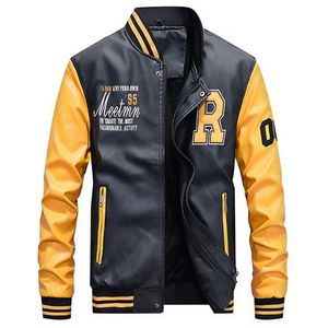 Jacka m￤n broderi baseballjackor pu l￤derrockar smala fit college lyxfleece pilot casaco masculino 220810