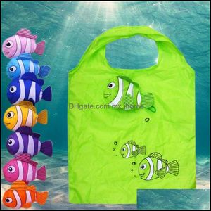 Cute Cartoon Fish Shop Bag Viaggio Riutilizzabile Borsa pieghevole Borsa della spesa Borsa per la casa Borse Drop Delivery 2021 Organizzazione Housekee Garden