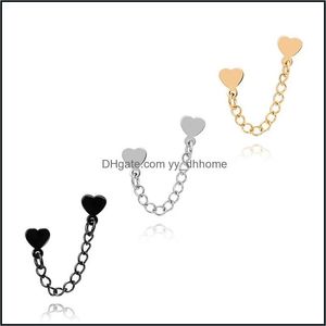 Stud Earrings Jewelry Korea Girls Kpop Fashion Stainless Steel Earring Love Heart Chain Double Ear Hole Punk Piercing Drop Delivery 2021 Xgv