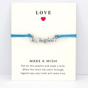 Charm Bracelets Love My Friend Forever Card Hope Faith Jewelry Light Brown Blue Wax Cords Women Men Girl Christmas GiftCharm