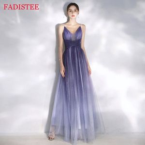 Gradient fioletowy błyszczące gwiaździste sukienki wieczorowe seksowne V szyi paski spaghetti bez pleców księżniczki sukienki vestidos W220421