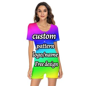 Женщины летняя сексуальная 3D Custom Print Print Jumpsuit с коротким рукавом пижамы повседневная 1 Оптовая палата Boho Boho -Dompers Shorts 220707