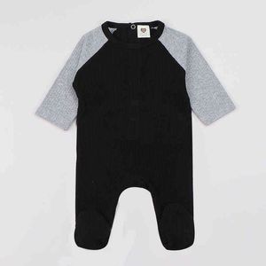 Wholesale baby patch clothing for sale - Group buy Baby romper ribbed kids clothes long sleeves winter baby boy clothes baby girl cotton waffle footies two colors patched set L220715
