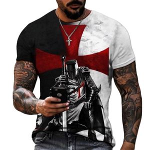 Samurai Pattern Knights Templar 3D Print Tshirt Retro Style of European and American Street Short Sleeve T Shirt Men Topps Tees 220607