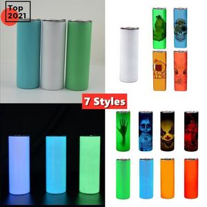 Sublimation Straight Tumbler 20oz Glow in the dark Blank Tumblers with Luminous paint Vacuum Insulated Heat Transfer Car Mug 7 Styles sxa30