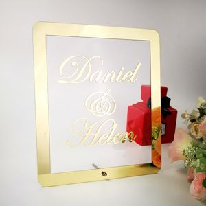 Dikdörtgen Özel Düğün Adı Ayna Çerçevesi Akrilik Sticker Babyshower Kelime İşareti Partisi Masa Dekoru Tırnak Konukları Hediye 220618