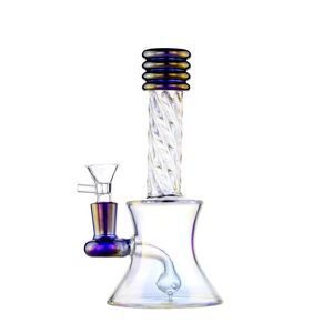 Elegant 7.6-Inch Blue Glass Bong: Rings Mouthpiece, Cric Ball Percolator, 14mm Female Joint