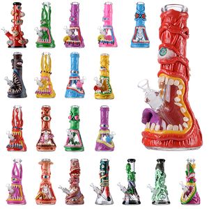 Wholesale Big Bongs Halloween Hookahs Glass Beaker Bong Octopus Eyes Teeth Colorful Oil Dab Rigs 7mm Thick Water Pipes 18mm Joint Straight Perc