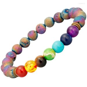 Fili di perline TUMBEELUWA 7 Chakra Bracciale di perline Rivestito in titanio Druzy Geode Pietra di agata Bracciale per meditazione yoga per unisex Trum22