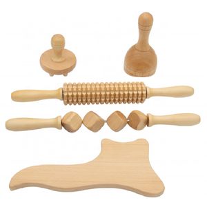 5Pcs Wooden Lymphatic Drainage Massager Body Sculpturing Anti Cellulite Maderoterapia Set Colombian Wood Therapy Tools for Men Women