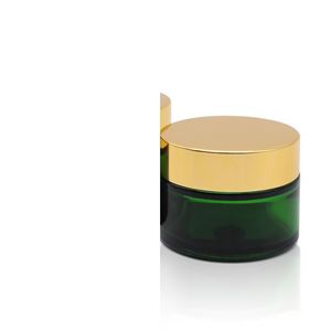 2022 Nya gröna glasburkar Kosmetiska läppbalmkräm rund glas provrör med inre PP-linjer 20g 30g 50g kosmetisk burk