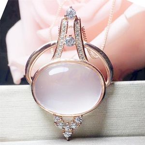 Lockets Per Jewelry Natural Real Rose Quartz Fashion Necklace Pendant 11ct Big Gemstone 925 Sterling Silver T206314