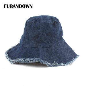 Sommer gewaschener Denim Sun Hut Frauen Mode Quasten Floppy Eimer Cap Ladies Wide Edge Hats Chapeu Pescador T220722