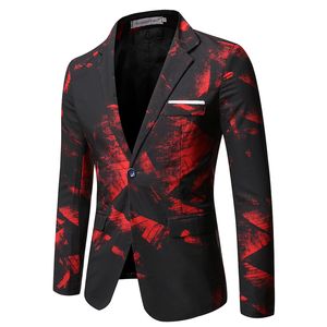 Gentleman Blazers Homens Blue Patterning Impresso Terno Casaco Casual Casaco Prom Singer Concerto Fase de Concerto Inverno Tamanho S-5XL 220409