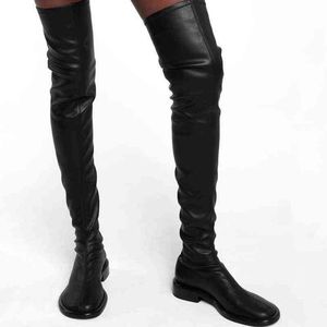 Stiefel Designer elastische Mikrofaser Leder Schuh Frau über das Knie Herbst Winter Absatz schwarz Oberschenkel hohe Frauen 220805