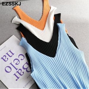 v-neck knit tank TOP Summer Slim Women BAISC Tops female short Sexy solid casual sleeveless t-shirt top 220318