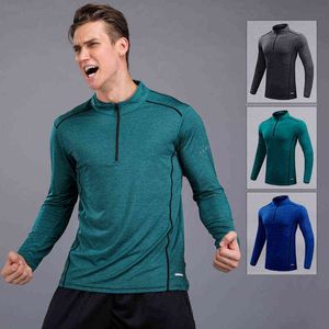 Autumn Sport Coat Men Long Sleeve Running Shirts Outdoor Training jacket Tee Gym Sportswear Soccer fitness loose zipper T shirts L220704